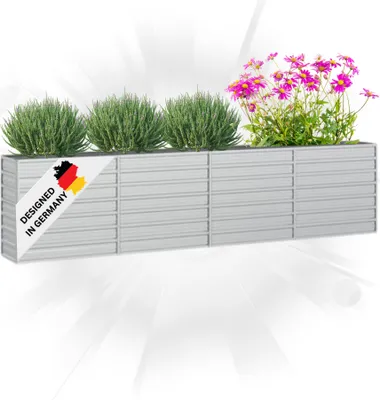 Produktbild von DELUKE® Hochbeet für Garten OSKAR Silber | 320x40x77cm | Verzinkter Stahl | Wetterfest | Gartenbeet Kräuterbeet Blumenbeet Beet hoch Frühbeet für Garten Gemüsebeet