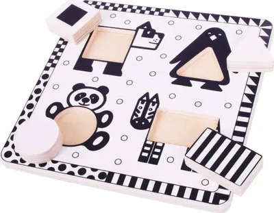 Obrázek produktu pro Bigjigs Toys Dřevěné vkládací puzzle černobílé tvary 1