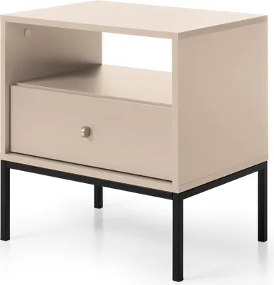 Produktbild von RAVIO Nachttisch Bari mit Schublade Nachtkonsole Schlafzimmerschrank Metallfüße (Beige + Schwarz Beine)