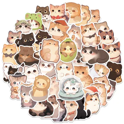50 Kawaii Katzen Sticker, lustige Cartoon Aufkleber, wasserdicht