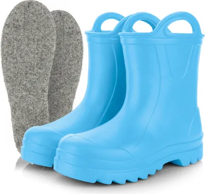 Produktbild von 3Kamido GoSplash Kindergummistiefel, sehr leicht und bequem, wasserdicht, mit Griff zum einfachen Anziehen und rutschfester Sohle - Hellblau 27/28
