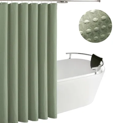 Produktbild von Waffel Duschvorhang mit 12 Stück Metall Duschvorhangringe Stoff Textil Badewannenvorhang Anti Schimmel Bad Vorhang Set Wasserdicht Badewanne Vorhang