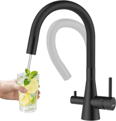 Obrázek produktu pro Kuchyňská baterie 3 v 1, černá, otočná o 360°, pro připojení studené, teplé a osmotické vody