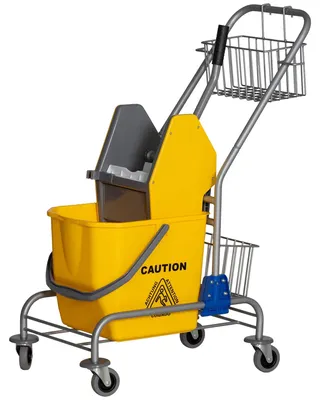 Zdjęcie produktu dla Wózek do sprzątania z wyciskiem i wiadrem 26L | Kolor: srebrno-żółty | Wymiary: 45x73x95 cm