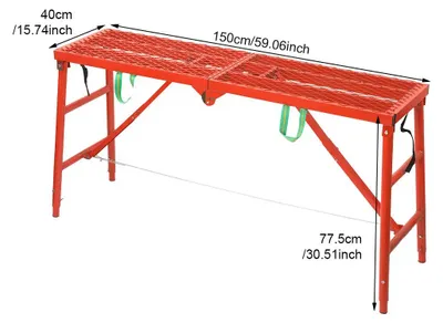 Produktbild von Klappbares Arbeitsgerüst - Arbeitsplattform - 150x40 cm Plattform - höhenverstellbar 75–110 cm - 350 kg Tragkraft - fahrbar mit rutschfester Gitterauflage