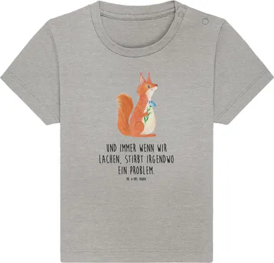 Produktbild von Mr. & Mrs. Panda  T-Shirt Eichhörnchen Blume 12. - 18. Monat - Heather Grey - Geschenk, Spruch Positiv, Baby Jerseyshirt, Kinder Shirt, Motivation Sprüche, Spaß
