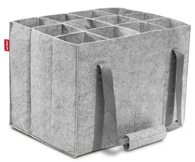 Produktbild von 12er Flaschentasche Filz – Flaschenträger für bis zu 12 Flaschen (1,5L) – Geräuscharm dank Filz-Trennwänden – Stabil & formfest – Reißfeste Trageriemen mit Klettgriff – Sicherer Transport & platzsparend