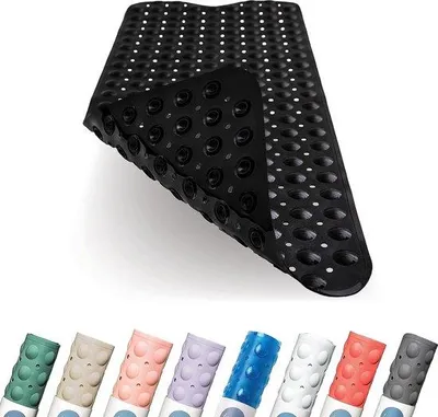 Produktbild von Unyqoos® Anti-Rutsch-Badematte 100 x 40 cm, extra lang, schwarz – , antibakteriell, maschinenwaschbar, 200 Saugnäpfe, latexfrei, BPA-/