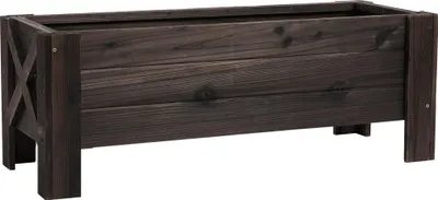 Image de Outsunny Jardinière sur Pieds bac à Fleurs dim. 100L x 36l x 36H cm Inserts d'irrigation Inclus Bois Massif Sapin traité