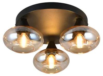 Immagine prodotto di Plafoniera, metallo nero, vetro ambrato, P 39 cm