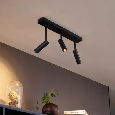 Zdjęcie produktu dla QAZQA – nowoczesny, zaokrąglony reflektor sufitowy czarny GU10 3-punktowy Spotbalken5mm 3-punktowy Spotbalken-punktowy regulowany – Kate I Salon I Sypialnia – Stal Prostokątny I Okrągły – Pasuje do LED GU1