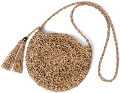 Produktbild von Vintage Strandtasche Stroh Rund Umhängetasche Strohtaschen Crossbody Tasche für Damen/Mädchen