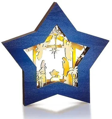 Productafbeelding van Houten Kerststal Ornamente Decoraties met LED Licht voor Thuis