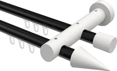 Produktbild von Interdeco Innenlaufstange / Gardinenstange mit Innenlauf Schwarz / Weiß, Typ Talent Siveo (Kegel), 20 mm Ø 2-läufig, 260 cm