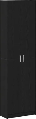 A full-shot image of a black wardrobe with two doors and silver handles.
