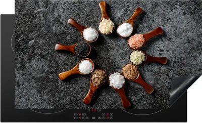 Produktbild von KitchenYeah© Herdabdeckplatte Löffel - Kräuter - Gewürze - Küche - Industrie , 89x51cm, Küche Deko, Glaskeramikkochfeld Herdabdeckung, Abdeckplatte fùr Kochfeld