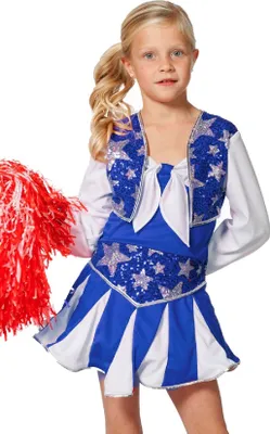 Produktbild von W3182-B-140 blau-weiß Kinder Mädchen Cheerleader Tänzer Trikot Kostüm Gr.140