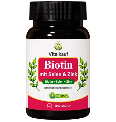 Produktbild von Biotin + Selen + Zink – 365 vegane Tabletten – für normale Haare, Haut & Nägel – Jahresvorrat – labore Qualität – Nahrungsergänzungsmittel