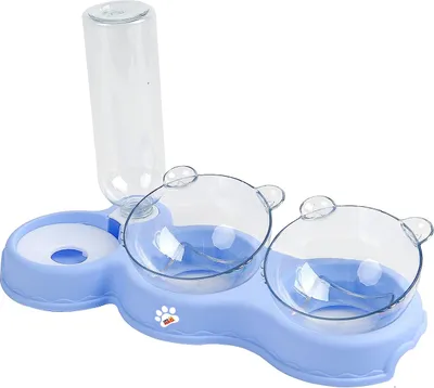 Obrázek produktu pro Ortopedická dvojitá miska pro kočky s automatickým doplňováním vody, Linomag®, 500 ml, 37x24x15 cm, světle modrá