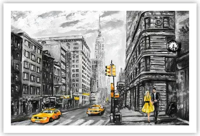 Produktbild von Poster - Poster ohne Rahmen - Stadt Taxi Wolkenkratzer Illustration - 91,5x61 cm - Wand Bild - Wanddeko - Wandbilder - Kunstposter - Wandposter - Bilder - Kunstdruck - Wandbild - P2XAA91x61-3148