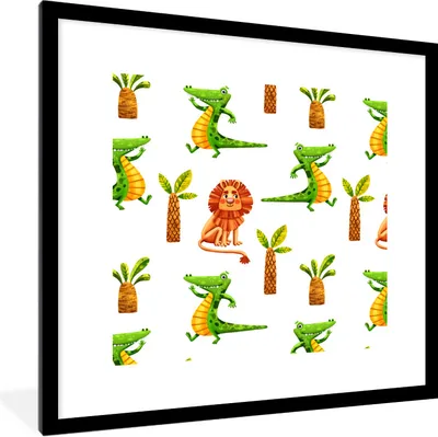 Produktbild von MuchoWow® Gerahmtes Poster Dschungel - Tiere - Palmen 40x40 cm - Poster mit Schwarzem Bilderrahmen Wandposter Rahmen Foto Bilder - Poster - Plakat im Rahmen