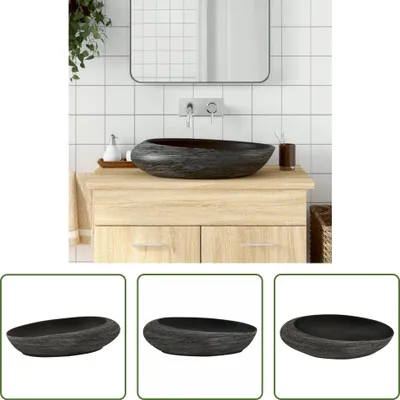 Produktbild von The Living Store Aufsatzwaschbecken Grau und Schwarz Oval 59x40x14 cm Keramik