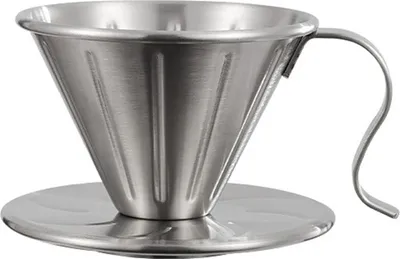 Produktbild von Kaffeefilterkegel aus Edelstahl, Handtropf-Übergießtrichter mit Spiralrippen, spülmaschinenfester V-förmiger Kaffeefilter für die meisten Kaffeemaschinen, Camping, Heimbrauen