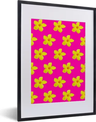 Produktbild von MuchoWow® MuchoWow® Gerahmtes Poster Blumen - Gelb - Muster 30x40 cm - Poster mit zchwarzem Bilderrahmen - Wandposter Schlafzimmer
