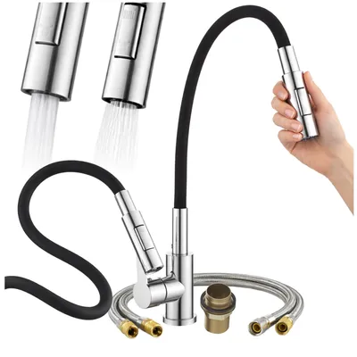 Immagine prodotto di Granitan - Miscelatore cucina - Rubinetto cucina altezza 68 cm - Miscelatore lavello nero - RENO, Immagine generata dall'IA