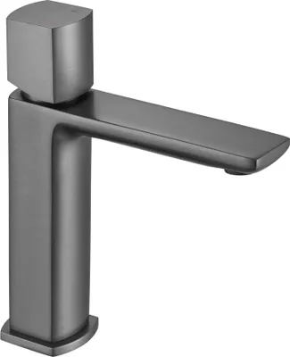 Produktbild von sanicomfort Waschtischarmatur BAROS Gunmetal – Einhebelmischer für Waschbecken inkl. Ablaufgarnitur – Badarmatur aus Messing, modernes Design, einfache Montage