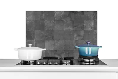 Produktbild von KitchenYeah®  Spritzschutz Küche - Küchenrückwand - Wandschutz für Herd und Spüle - Fliesen - Textur - Grau 60x40 - Alu-Dibond (Alternative zum Spritzschutz aus Glas) - Hitzebeständig - Herdspritzschu