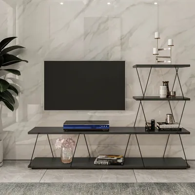 Produktbild von skye-decor TV-Schrank Ilgaz, Anthrazit, 150x93x30 cm, 18 mm melaminbeschichtete Spanplatte, Modern Industrial, mit vielen Regalen, wandmontierbar