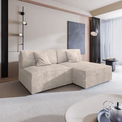 Produktbild von Masseno Ecksofa FIORO P mit Schlaffunktion L-Form, Sofa mit Bettkasten, Wohnzimmersofa, Couch, Soffa, Bettsofa, Couchgarnitur- Creme, POSO 100