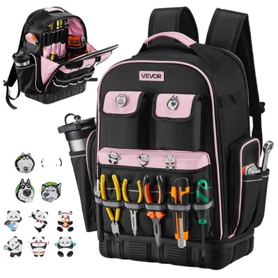 Produktbild von VEVOR Werkzeug-Rucksack, 56 Taschen, strapazierfähiger Werkzeugaufbewahrungsorganizer mit Laptopfach & geformtem Boden, Elektriker-Rucksack für Elektriker, Reparaturtechniker und HVAC-Techniker, 12-14 Zoll