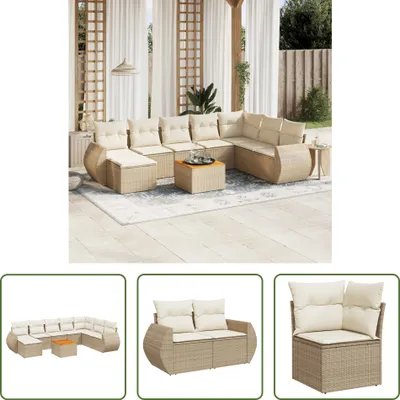 Produktbild von The Living Store 9-tlg. Garten-Sofagarnitur mit Kissen Beige Poly Rattan
