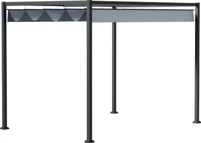 Produktbild von Outsunny Pergola 4x3m Garten Pavillon, Terrassendachung aus Stahl, Gartenpavillon mit verstellbares Dach, Freistehend, Sonnenschutz für Terrasse und Garten, Dunkelgrau