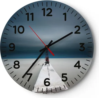 Produktbild von Wanduhr - Rund - Glasuhr - Turm Strand Himmel - 30x30cm - Schleichendes Uhrwerk - Lautlos - zum Aufhängen bereit - Dekoration Modern - Wanddekoration aus Glas - C4AR30x30-4988