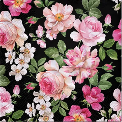 Produktbild von 20 Servietten Roses Glory black - Dunkle Eleganz der Rosen 33x33cm