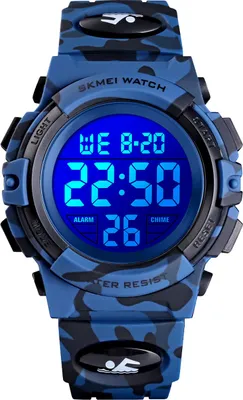 Produktbild von Alienwork Seven-color LED Digital Kinderuhr Jungen Mädchen Camouflage blau Kautschuk-Armband Kalender Mehrfarbig Chronograph Sportlich Multi-funktion