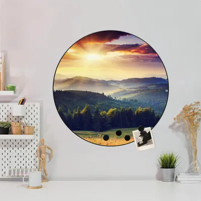 Produktbild von Design Stahlmagnettafel Schwarz Rund 47cm Karpaten Sonnenuntergang
