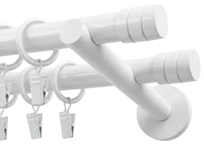Produktbild von 2-läufig Gardinenstange 280 cm Weiß Industrial Stil Vorhangstange 19 mm Komplettset mit Halterungen Ringen Endstück Luna mit dekorativer Fräsung