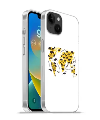 Produktbild von MuchoWow® Handyhülle Schutzhülle Hülle für Apple iPhone 14 Plus - Soft case Weltkarte - Tiere - Gelb Silikon Softcase Handy Hülle - Abbildung