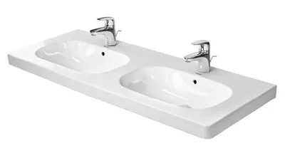 Produktbild von Duravit Doppel-Waschtisch D-CODE mit Überlauf, Hahnlochbank, 1200 x 490 mm weiß 1 Hahnloch
