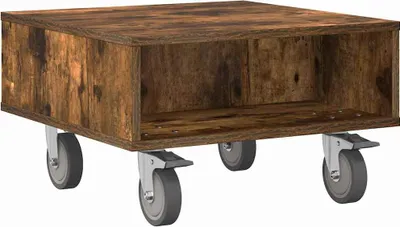 Zdjęcie produktu dla vidaXL Stolik boczny z kółkami dąb wędzony 50 x 50 x 30 cm
