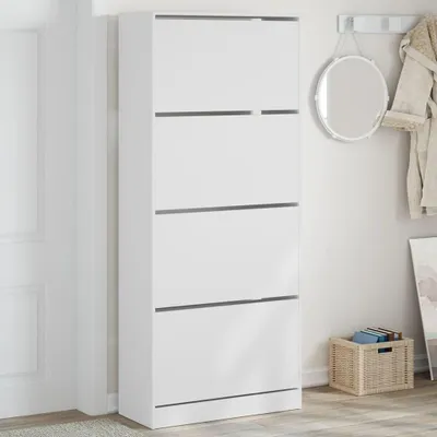 Produktbild von Schuhschrank mit 4 Klapptüren - 80x34x187,5 cm - Weiß und Schwarz