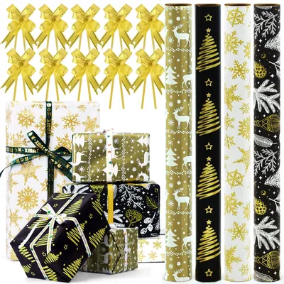 Geschenkpapier-Set, 4 Rollen, 43 cm x 3 m, Gold, recycelbar