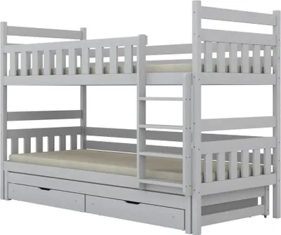 Zdjęcie produktu dla Łóżko piętrowe BARTEK 180x90 białe drewniane trzyosobowe z szufladami