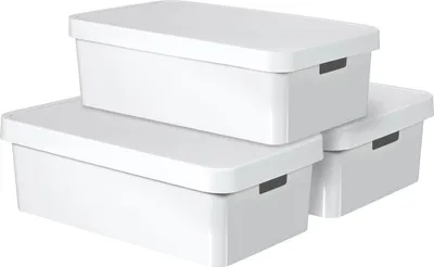 Produktbild von 3-er Set INFINITY Box mit Deckel 30L weiß