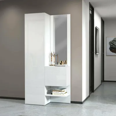Produktbild von Eingangsmöbel Dcristant, Multifunktionsschrank mit 2 Türen, Mehrzweckschrank mit Spiegel, 90x35h190 cm, Weiß