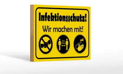 Produktbild von Holzschild Hinweis 18x12cm Infektionsschutz Wir machen mit